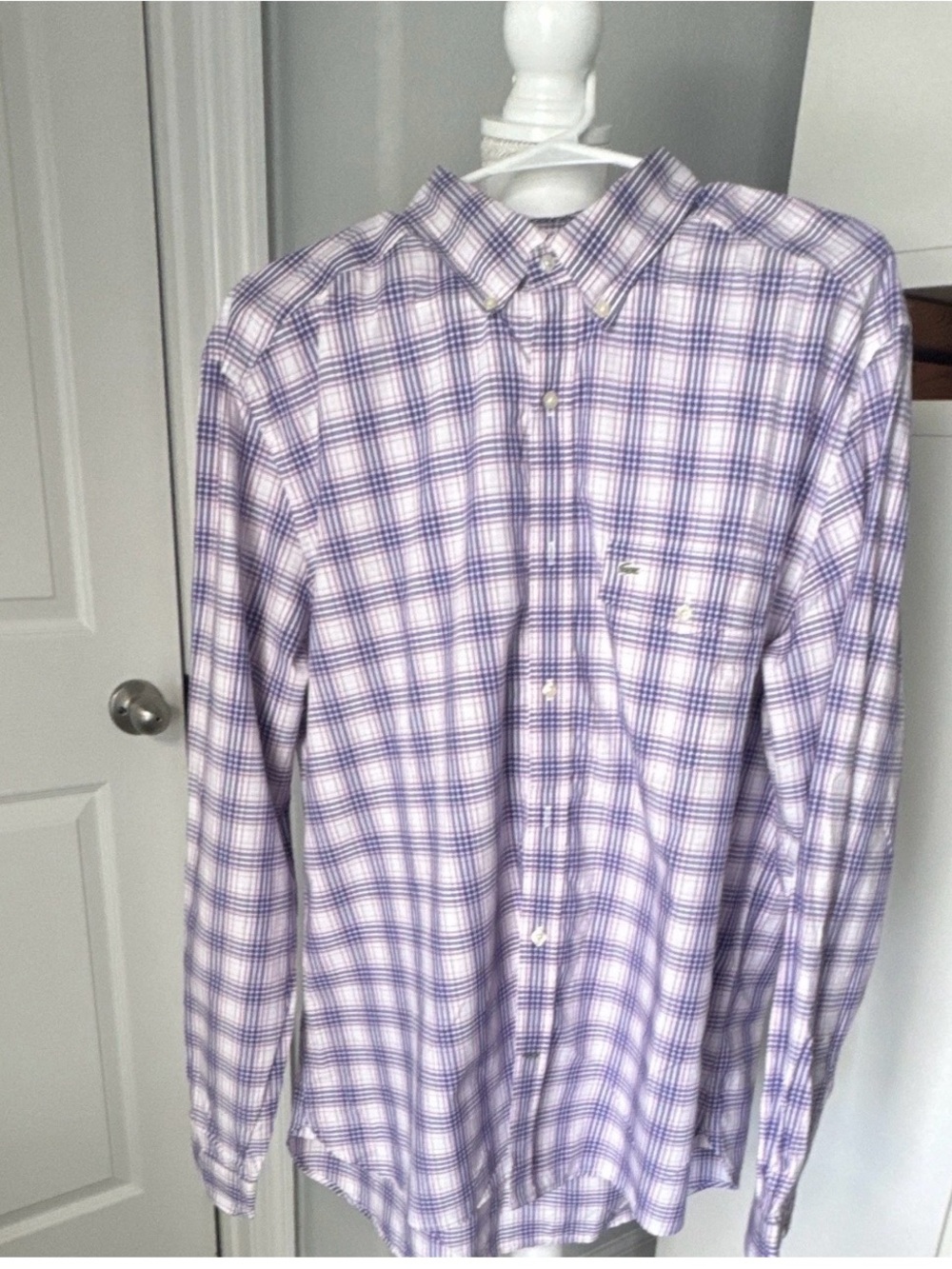 Lacoste Men’s Lavender Plaid Button-Down Shirt